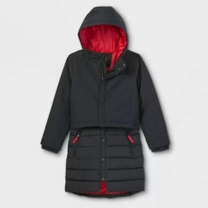 New! Girls' All in Motion Mid-Length Long Sleeve Puffer Jacket Black
